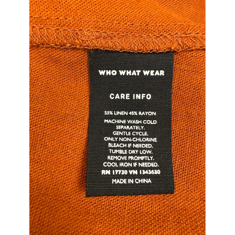 Who What Wear XS Dress Boho Linen Blend Burnt Orange Lace Up Puff Sleeve - Picture 5 of 9